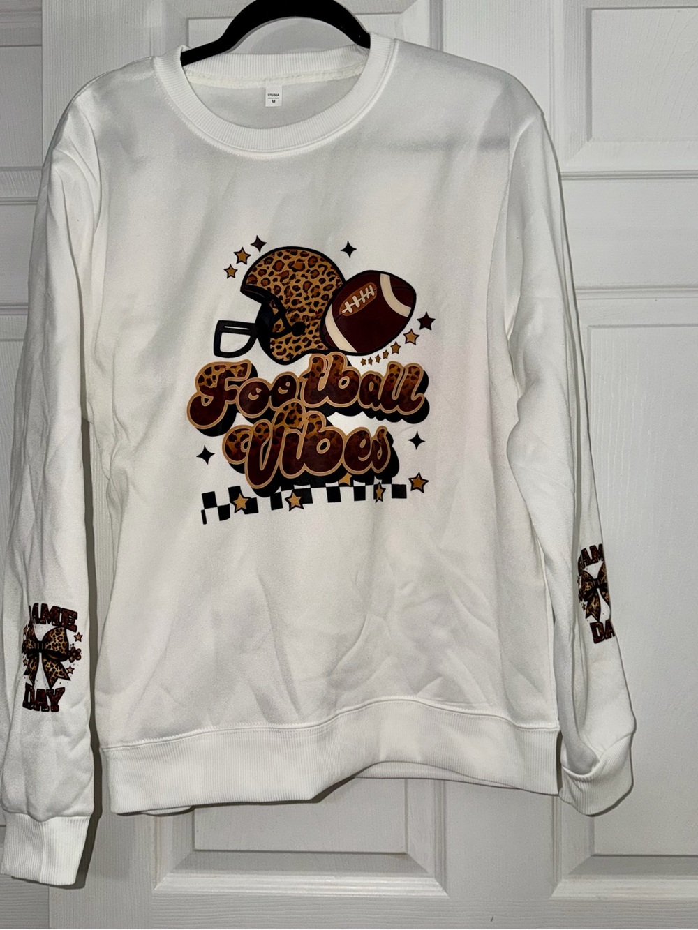 Football Vibes Leopard Graphic Sweatshirt - White